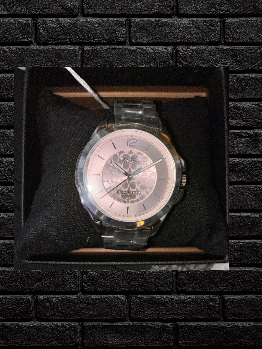 COACH womans Silver Stainless Steel Watch with Rose-Tone Dial